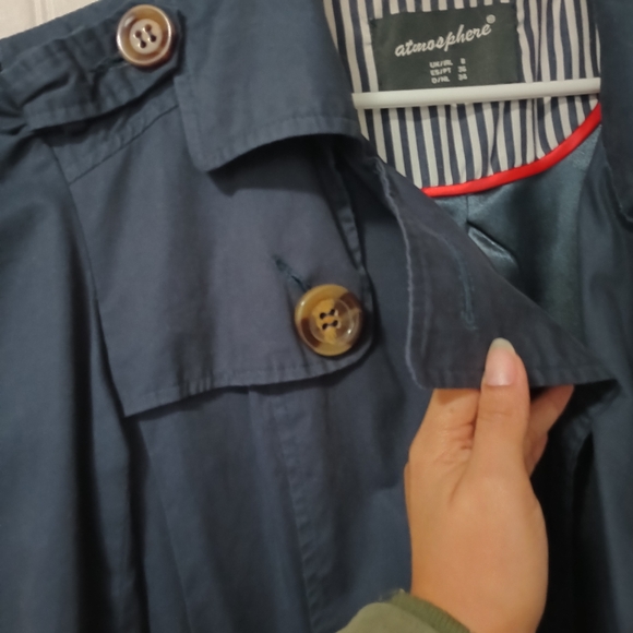 🌟Atmosphere Navy Blue Trench Coat Size S🌟 - Picture 4 of 16